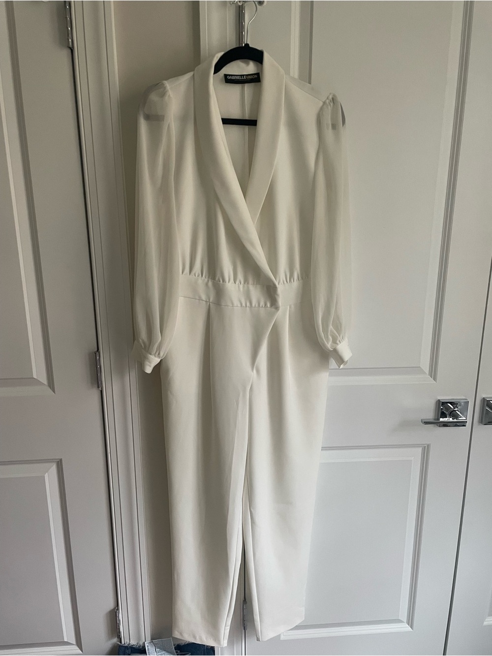 Gabrielle Union White Tuxedo Jumpsuit